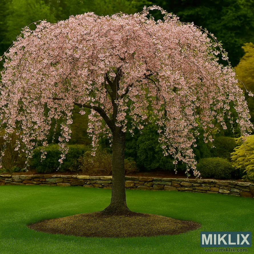 Пейзажная фотография зрелой плакучей вишни в ландшафтном саду, демонстрирующая ее красоту весной, летом, осенью и зимой. Пейзажная фотография зрелой плакучей вишни в ландшафтном саду, демонстрирующая ее красоту весной, летом, осенью и зимой.