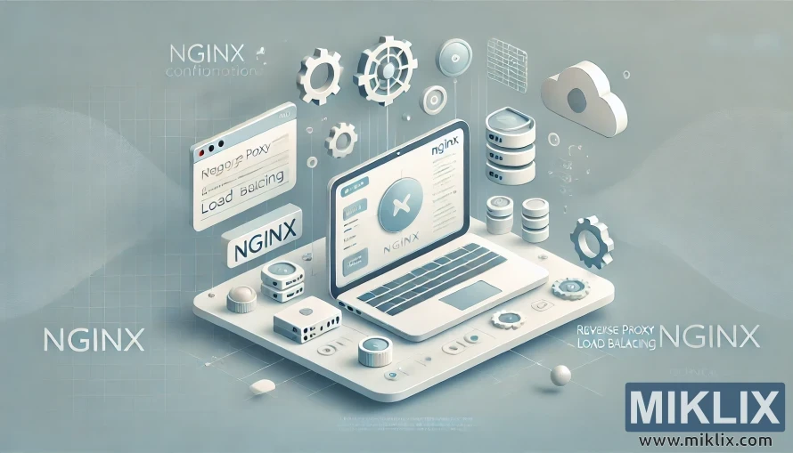 NGINX కాన్ఫిగరేషన్, గేర్లు, క్లౌడ్లు మరియు డేటాబేస్ చిహ్నాలతో కూడిన ల్యాప్టాప్ సర్వర్ నిర్వహణను సూచిస్తుంది. NGINX కాన్ఫిగరేషన్, గేర్లు, క్లౌడ్లు మరియు డేటాబేస్ చిహ్నాలతో కూడిన ల్యాప్టాప్ సర్వర్ నిర్వహణను సూచిస్తుంది.