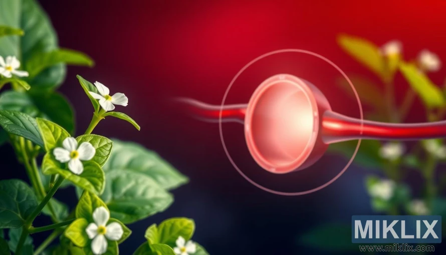 Illustration av Bacopa monnieri med gröna blad, vita blommor och tvärsnitt av blodkärl. Illustration av Bacopa monnieri med gröna blad, vita blommor och tvärsnitt av blodkärl.