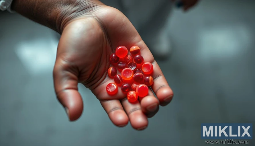 Presjek ljudske ruke koji prikazuje krvne sudove i crvena krvna zrnca u obliku srpa. Presjek ljudske ruke koji prikazuje krvne sudove i crvena krvna zrnca u obliku srpa.