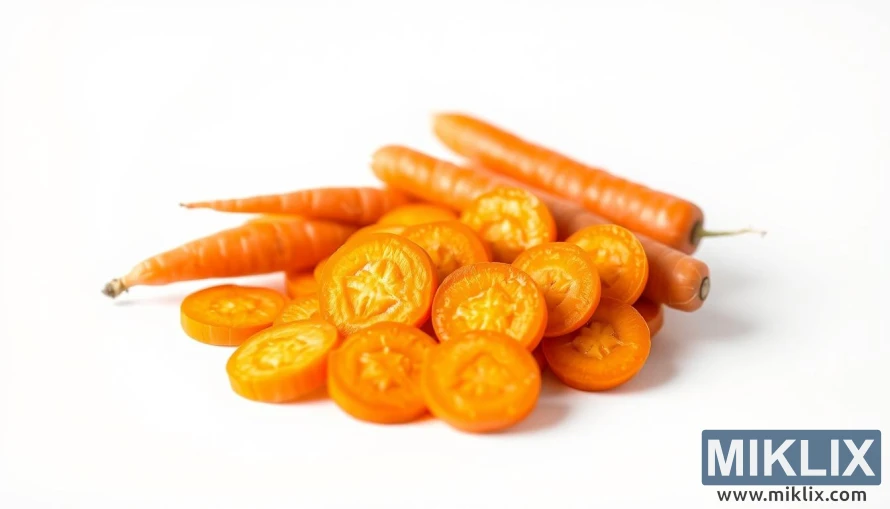 Feta tërthore të karotave portokalli të gjalla në një sfond të bardhë të pastër.