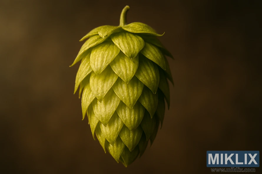 Viena Equinox apiņu rogas tuvplāns ar slāņainām zaļām seglapām. Viena Equinox apiņu rogas tuvplāns ar slāņainām zaļām seglapām.