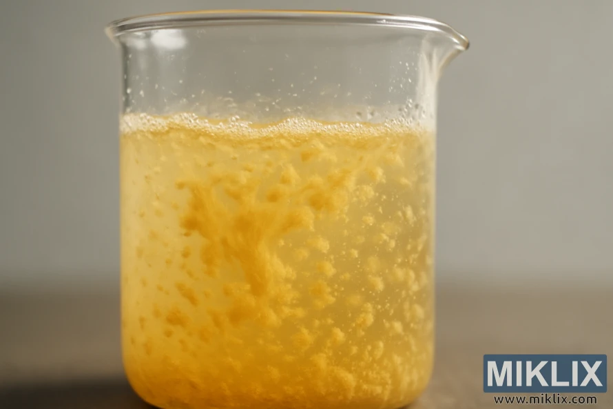 흐릿한 황금색 액체가 담긴 유리 비이커가 응집되는 모습을 클로즈업으로 찍은 사진입니다. 흐릿한 황금색 액체가 담긴 유리 비이커가 응집되는 모습을 클로즈업으로 찍은 사진입니다.