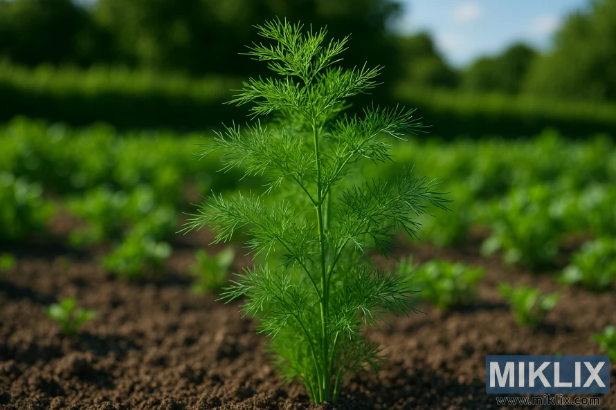 Superdukat dill plant growing in a well-kept vegetable garden on a sunny summer day Superdukat dill plant growing in a well-kept vegetable garden on a sunny summer day
