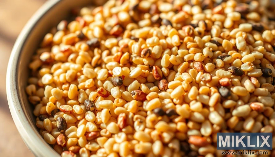 Kulhollinen täysjyväkvinoan jyviä eri väreissä lämpimässä luonnonvalossa. Kulhollinen täysjyväkvinoan jyviä eri väreissä lämpimässä luonnonvalossa.