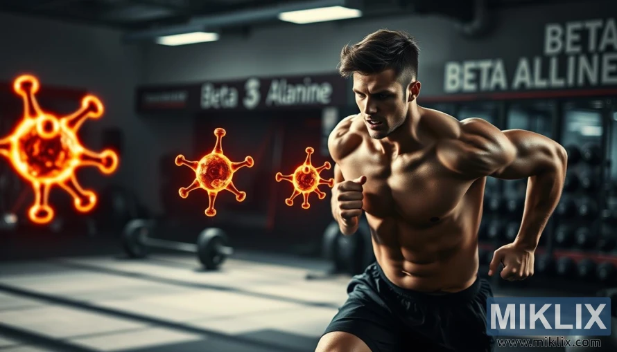 رياضي يركض بسرعة مع جزيئات بيتا ألانين المتوهجة، مما يظهر أداءً معززًا. رياضي يركض بسرعة مع جزيئات بيتا ألانين المتوهجة، مما يظهر أداءً معززًا.