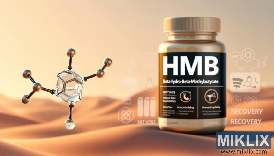 కండరాలు, కోలుకోవడం మరియు కొవ్వు తగ్గడం వంటి ప్రయోజనాలను చూపించే ఇన్ఫోగ్రాఫిక్ చిహ్నాలతో HMB అణువు యొక్క 3D మోడల్. కండరాలు, కోలుకోవడం మరియు కొవ్వు తగ్గడం వంటి ప్రయోజనాలను చూపించే ఇన్ఫోగ్రాఫిక్ చిహ్నాలతో HMB అణువు యొక్క 3D మోడల్.