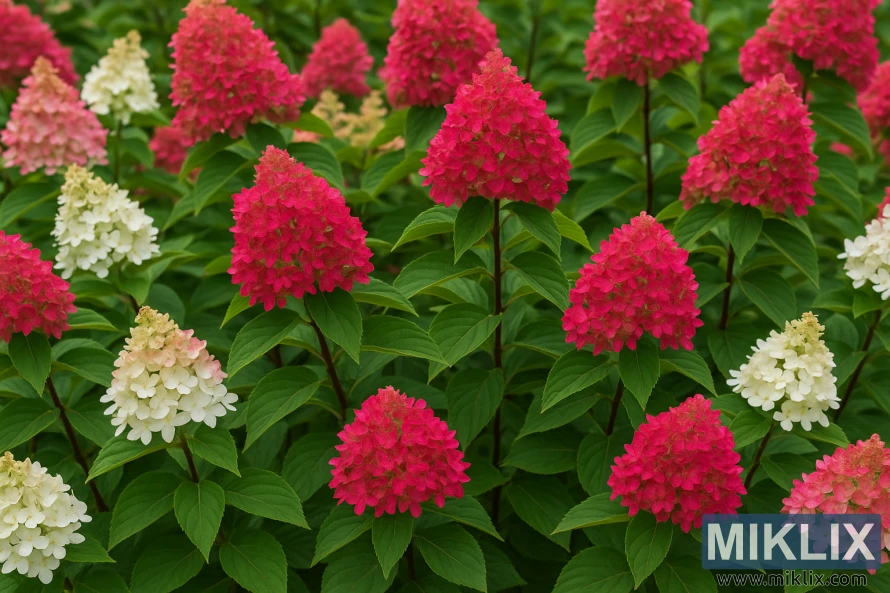 Quick Fire hydrangeas with blooms shifting from creamy white to vibrant pink and deep red.