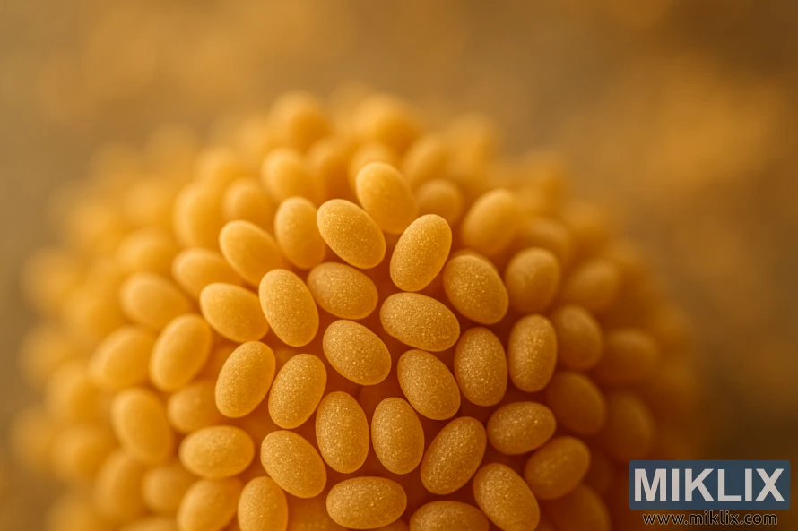 Gylden saisongjærkultur gløder med subtile krydder- og sitrusnoter i makrovisning.