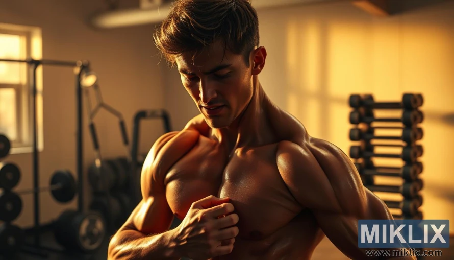 Sportista tokom vježbanja s definiranim mišićima pod visokokontrastnim osvjetljenjem u teretani. Sportista tokom vježbanja s definiranim mišićima pod visokokontrastnim osvjetljenjem u teretani.