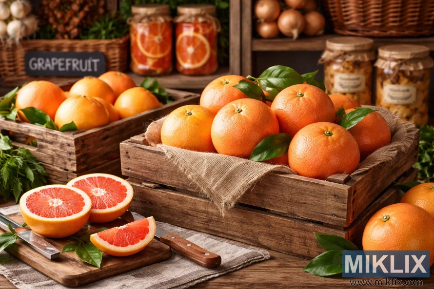 Toranjas armazenadas adequadamente, dispostas em caixas de madeira forradas com juta, em uma despensa fresca e organizada.