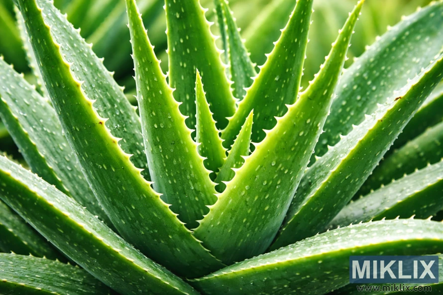 High-resolution close-up of a healthy Aloe vera plant with thick, fleshy green leaves covered in water droplets High-resolution close-up of a healthy Aloe vera plant with thick, fleshy green leaves covered in water droplets