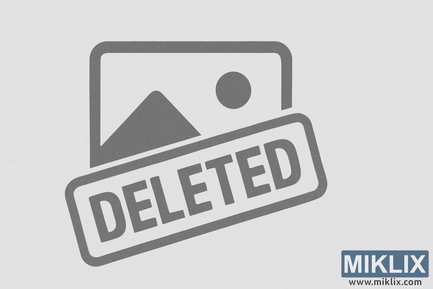 Gráfico de espaço reservado com um ícone de foto e sobreposição de carimbo "DELETED" em negrito.