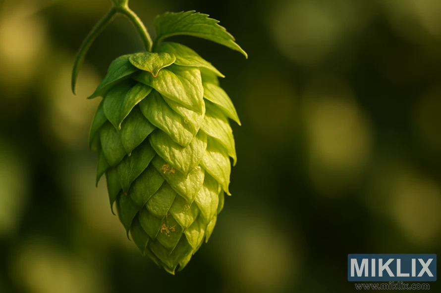 Et detaljeret nærbillede af en grøn Cicero-humlekogle oplyst af varmt naturligt lys med en blødt sløret baggrund. Et detaljeret nærbillede af en grøn Cicero-humlekogle oplyst af varmt naturligt lys med en blødt sløret baggrund.