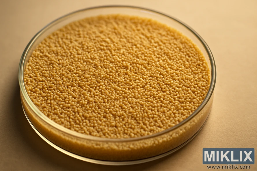 따뜻한 실험실 조명 아래에서 농축된 독일 라거 효모 배양액이 담긴 페트리 접시의 상세하고 고해상도 사진입니다. 따뜻한 실험실 조명 아래에서 농축된 독일 라거 효모 배양액이 담긴 페트리 접시의 상세하고 고해상도 사진입니다.