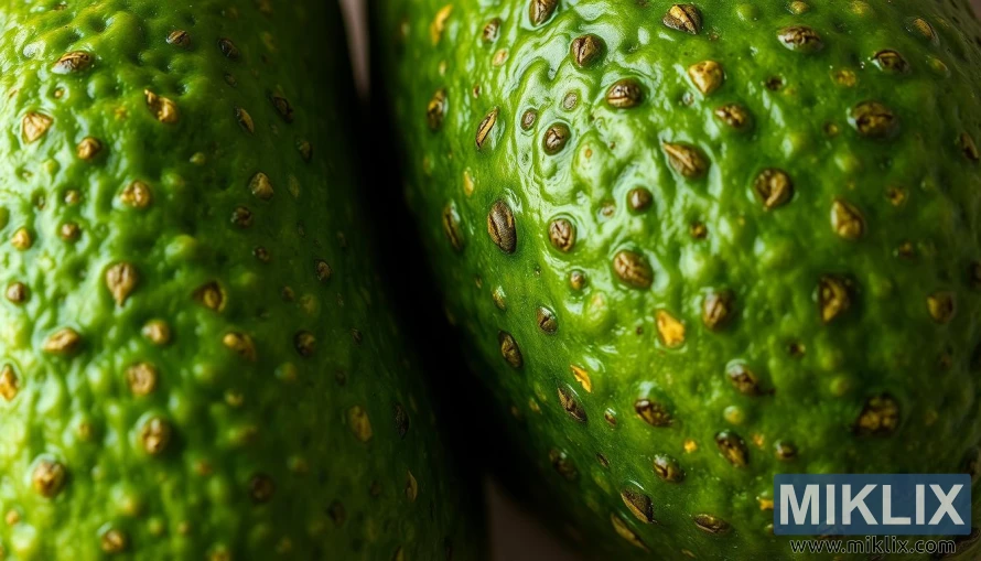 নরম প্রাকৃতিক আলোতে সমৃদ্ধ টেক্সচার সহ প্রাণবন্ত অ্যাভোকাডো ত্বকের ক্লোজ-আপ। নরম প্রাকৃতিক আলোতে সমৃদ্ধ টেক্সচার সহ প্রাণবন্ত অ্যাভোকাডো ত্বকের ক্লোজ-আপ।