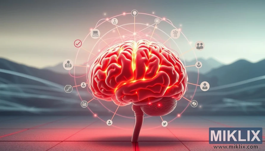 მანათობელი ტვინი ნეირონული კავშირებითა და მეხსიერების, ფოკუსირებისა და შემეცნების ხატულებით ფუტურისტულ გარემოში. მანათობელი ტვინი ნეირონული კავშირებითა და მეხსიერების, ფოკუსირებისა და შემეცნების ხატულებით ფუტურისტულ გარემოში.