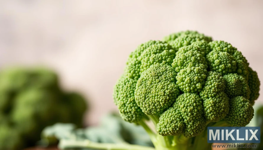 Close-up van verse, groene broccoliroosjes met gedetailleerde textuur onder zacht natuurlijk licht. Close-up van verse, groene broccoliroosjes met gedetailleerde textuur onder zacht natuurlijk licht.