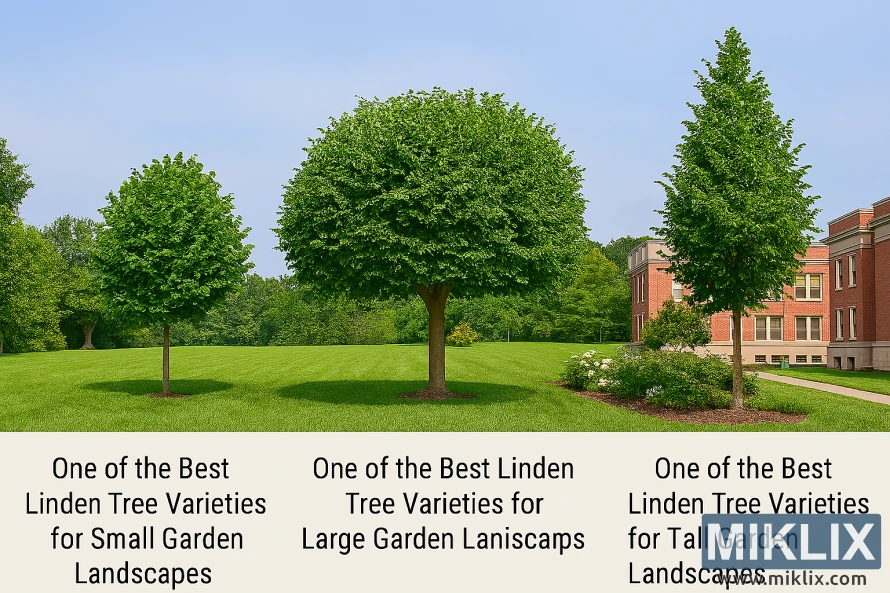 Tre lindesorter vist side om side, og viser alternativer for små, store og høye hagelandskap