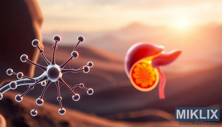 인슐린 분자, 췌장, 포도당 흡수를 상징하는 수용체의 그림입니다. 인슐린 분자, 췌장, 포도당 흡수를 상징하는 수용체의 그림입니다.