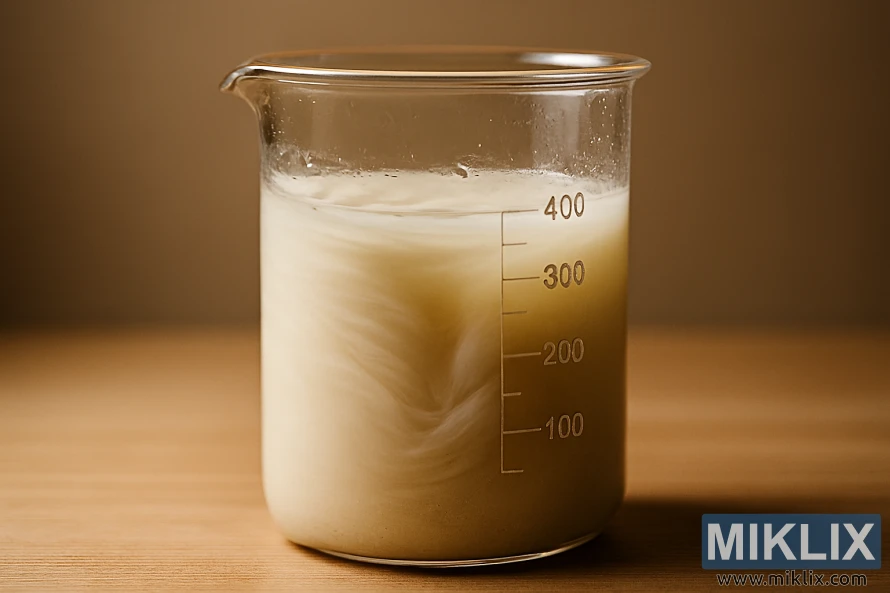 Փայտե մակերեսի վրա կաթնագույն-սպիտակ հեղուկով լցված ապակե բաժակ, որը խորհրդանշում է խմորիչի եփումը Փայտե մակերեսի վրա կաթնագույն-սպիտակ հեղուկով լցված ապակե բաժակ, որը խորհրդանշում է խմորիչի եփումը