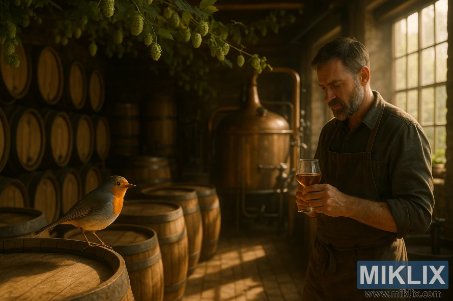 Όσοι αγαπούν το πρωινό, χοροπηδούν ανάμεσα σε βαρέλια σε ένα ηλιόλουστο ζυθοποιείο με αμπέλια από πάνω.