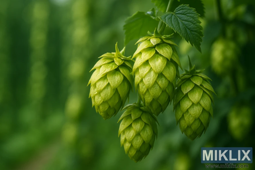Крупни план шишарки хмеља Aquila са блиставим лупулинским жлездама.
