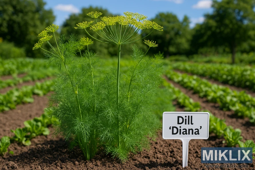 Dill 'Diana' variety growing in a well-kept vegetable garden on a sunny summer day Dill 'Diana' variety growing in a well-kept vegetable garden on a sunny summer day