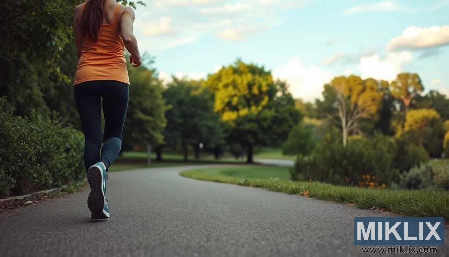 Մարդ, որը արագ քայլում է ոլորապտույտ այգու արահետով, որը շրջապատված է կանաչ ծառերով՝ պայծառ երկնքի տակ: Մարդ, որը արագ քայլում է ոլորապտույտ այգու արահետով, որը շրջապատված է կանաչ ծառերով՝ պայծառ երկնքի տակ: