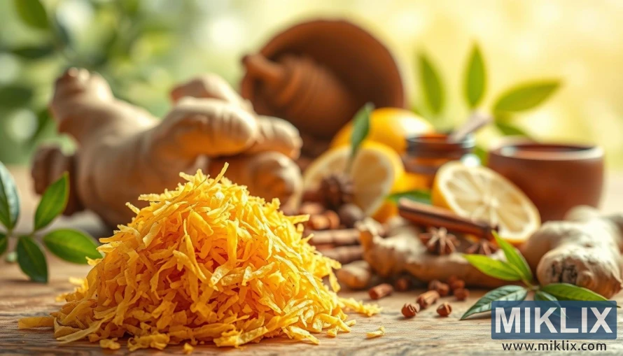 Κοντινό πλάνο τριμμένου τζίντζερ με λεμόνι, μέλι και μπαχαρικά σε ένα χαλαρωτικό φυσικό φόντο. Κοντινό πλάνο τριμμένου τζίντζερ με λεμόνι, μέλι και μπαχαρικά σε ένα χαλαρωτικό φυσικό φόντο.