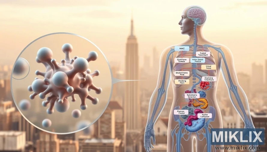 Ilustrasi molekul NAC kanthi komponen seluler lan jalur metabolisme kanggo mupangat antioksidan. Ilustrasi molekul NAC kanthi komponen seluler lan jalur metabolisme kanggo mupangat antioksidan.
