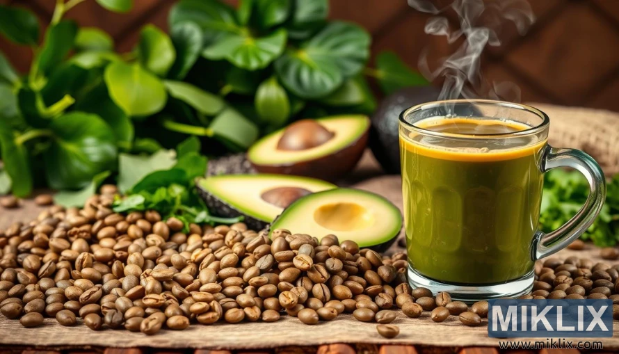 تازہ پھلیاں اور لکڑی پر پودوں پر مبنی صحت بخش اجزاء کے ساتھ سبز کافی کو بھاپنا۔ تازہ پھلیاں اور لکڑی پر پودوں پر مبنی صحت بخش اجزاء کے ساتھ سبز کافی کو بھاپنا۔