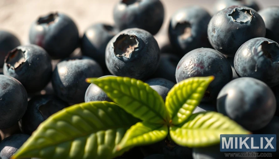 Lähikuva kypsistä mustikoista, joiden kuoret ovat kasteiset, lämpimässä luonnonvalossa pehmeää sumeaa taustaa vasten. Lähikuva kypsistä mustikoista, joiden kuoret ovat kasteiset, lämpimässä luonnonvalossa pehmeää sumeaa taustaa vasten.
