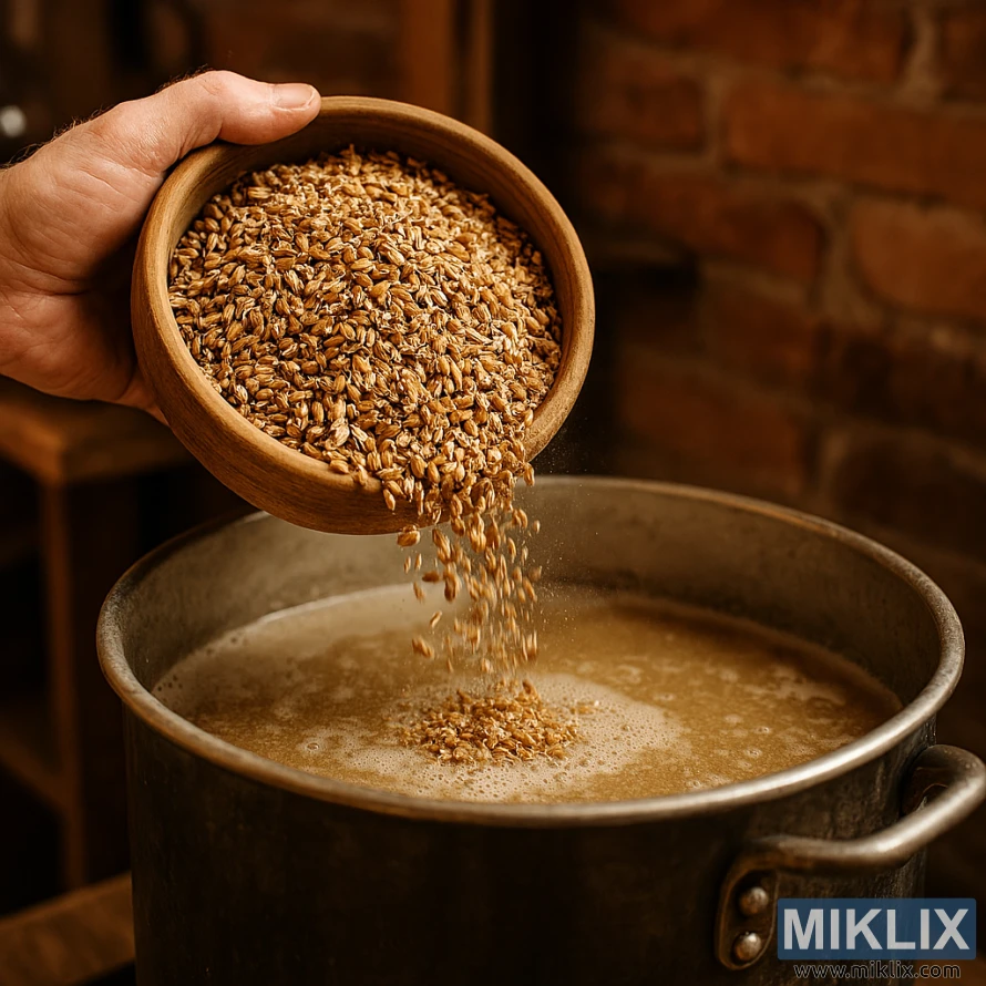 Evdə dəmləmə zamanı köntöy püresi qabına tökülən əzilmiş aromatik səməninin yaxından görünüşü