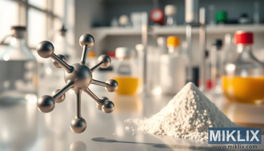 પ્રયોગશાળાના બેકડ્રોપ સાથે L-કાર્નેટીન L-ટાર્ટ્રેટનું 3D મોલેક્યુલર માળખું. પ્રયોગશાળાના બેકડ્રોપ સાથે L-કાર્નેટીન L-ટાર્ટ્રેટનું 3D મોલેક્યુલર માળખું.