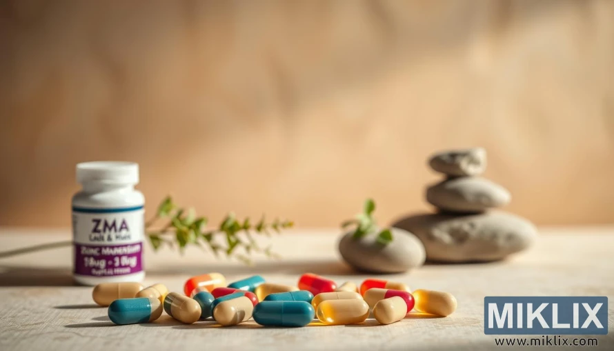 Капсулы ZMA, оформленные травами и натуральным камнем на мягко освещенном фоне землистого оттенка, создают ощущение спокойствия и равновесия. Капсулы ZMA, оформленные травами и натуральным камнем на мягко освещенном фоне землистого оттенка, создают ощущение спокойствия и равновесия.