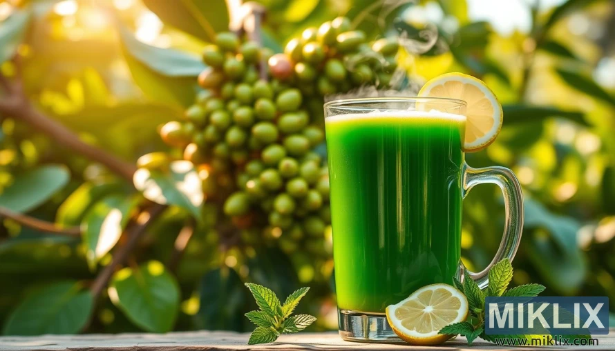 سبز کافی کا پلانٹ جس میں پکی ہوئی پھلیاں اور ایک گلاس ابلی ہوئی گرین کافی ڈرنک۔ سبز کافی کا پلانٹ جس میں پکی ہوئی پھلیاں اور ایک گلاس ابلی ہوئی گرین کافی ڈرنک۔