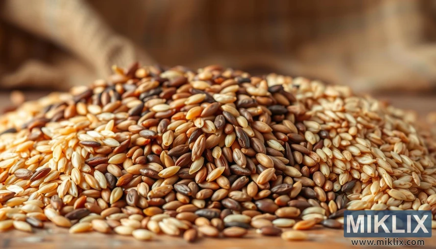 A vibrant and diverse arrangement of various brown rice varieties, showcased in a meticulously crafted, high-resolution image. The foreground features a selection of different brown rice grains, each with its unique shape, texture, and hue, ranging from light golden to deep mahogany. The middle ground presents a harmonious blend of these rice varieties, artfully arranged to highlight their subtle differences. The background depicts a softly blurred, natural setting, such as a wooden table or a rustic fabric, providing a warm and earthy backdrop to the subject. The lighting is gentle and diffused, creating a sense of depth and emphasizing the nuanced tones and details of the rice grains. The overall composition is balanced, visually appealing, and effectively conveys the variety and uniqueness of brown rice.
