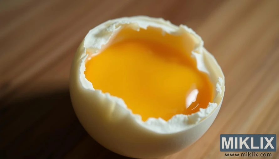 A close-up view of a cracked egg, revealing the intricate network of cholesterol-rich yolk within. The egg is bathed in soft, diffused lighting, casting gentle shadows and highlights that accentuate the delicate textures and translucent qualities of the yolk. The background is blurred, keeping the focus on the central subject and its nuanced composition. The overall mood is one of scientific curiosity and appreciation for the natural complexity found in this everyday food item.