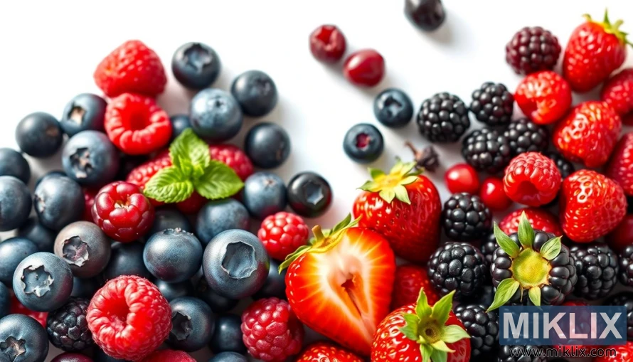 A side-by-side comparison of luscious, vibrant berries against a crisp, white background. In the foreground, a cluster of glistening blueberries, raspberries, and blackberries, each bursting with color and vitality. In the middle ground, a scattering of juicy strawberries and tart cranberries, their shapes and hues subtly distinct. In the background, a few lone aronia (chokeberries) stand out with their deep, purple-black tones, hinting at their unique health benefits. Warm, natural lighting casts a soft, inviting glow over the scene, emphasizing the berries' natural splendor and the subtle differences in their nutritional profiles.