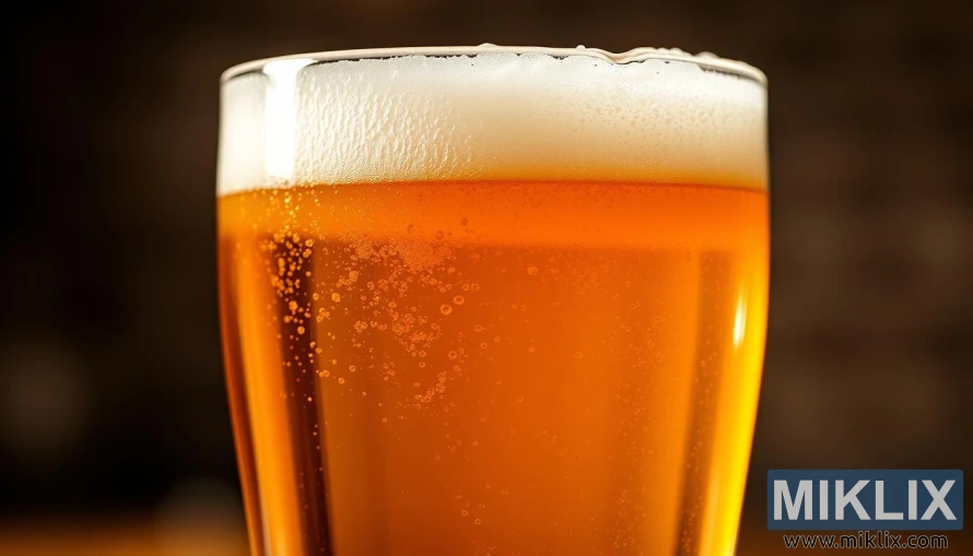 A close-up shot of a freshly poured Vienna lager beer, showcasing its rich golden hue and inviting clarity. The beer rests in a classic German-style pilsner glass, its foamy, off-white head gently crowning the surface. Delicate bubbles rise steadily, creating a mesmerizing display. The lighting is soft and warm, casting a gentle glow that highlights the beer's malty sweetness and subtle toffee notes. The background is blurred, allowing the beer to take center stage and evoke a cozy, intimate atmosphere, perfect for savoring the complex flavors of this traditional European style.