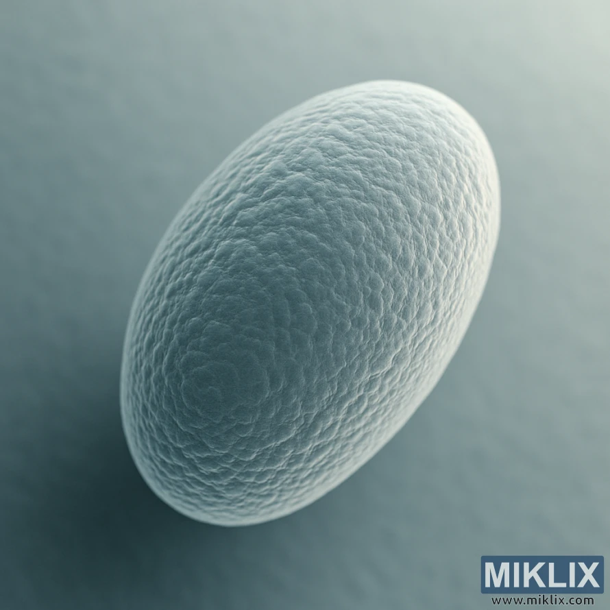 Microscopic close-up of a single Munich Lager yeast cell with textured surface.