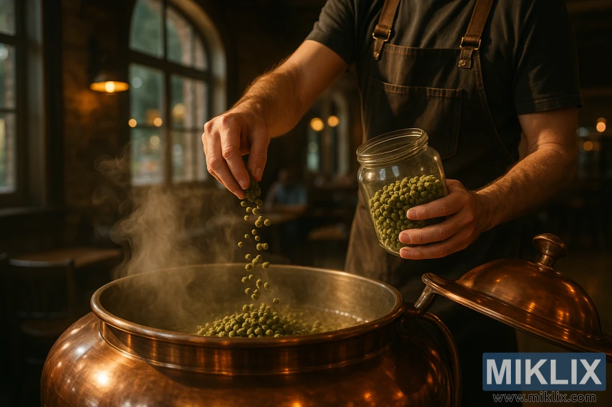 ఒక బ్రూవర్ ఆకుపచ్చ ఫీనిక్స్ దూకులను ఆవిరి పట్టే రాగి కెటిల్లోకి పోస్తున్నాడు, నేపథ్యంలో ట్యాప్రూమ్తో వంపుతిరిగిన కిటికీల గుండా బంగారు కాంతి ప్రసరిస్తుంటుంది. ఒక బ్రూవర్ ఆకుపచ్చ ఫీనిక్స్ దూకులను ఆవిరి పట్టే రాగి కెటిల్లోకి పోస్తున్నాడు, నేపథ్యంలో ట్యాప్రూమ్తో వంపుతిరిగిన కిటికీల గుండా బంగారు కాంతి ప్రసరిస్తుంటుంది.