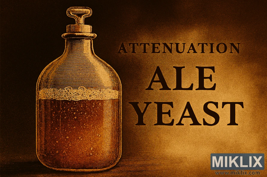 Sepia-toned illustration of a glass carboy with active ale yeast fermentation and text about attenuation Sepia-toned illustration of a glass carboy with active ale yeast fermentation and text about attenuation